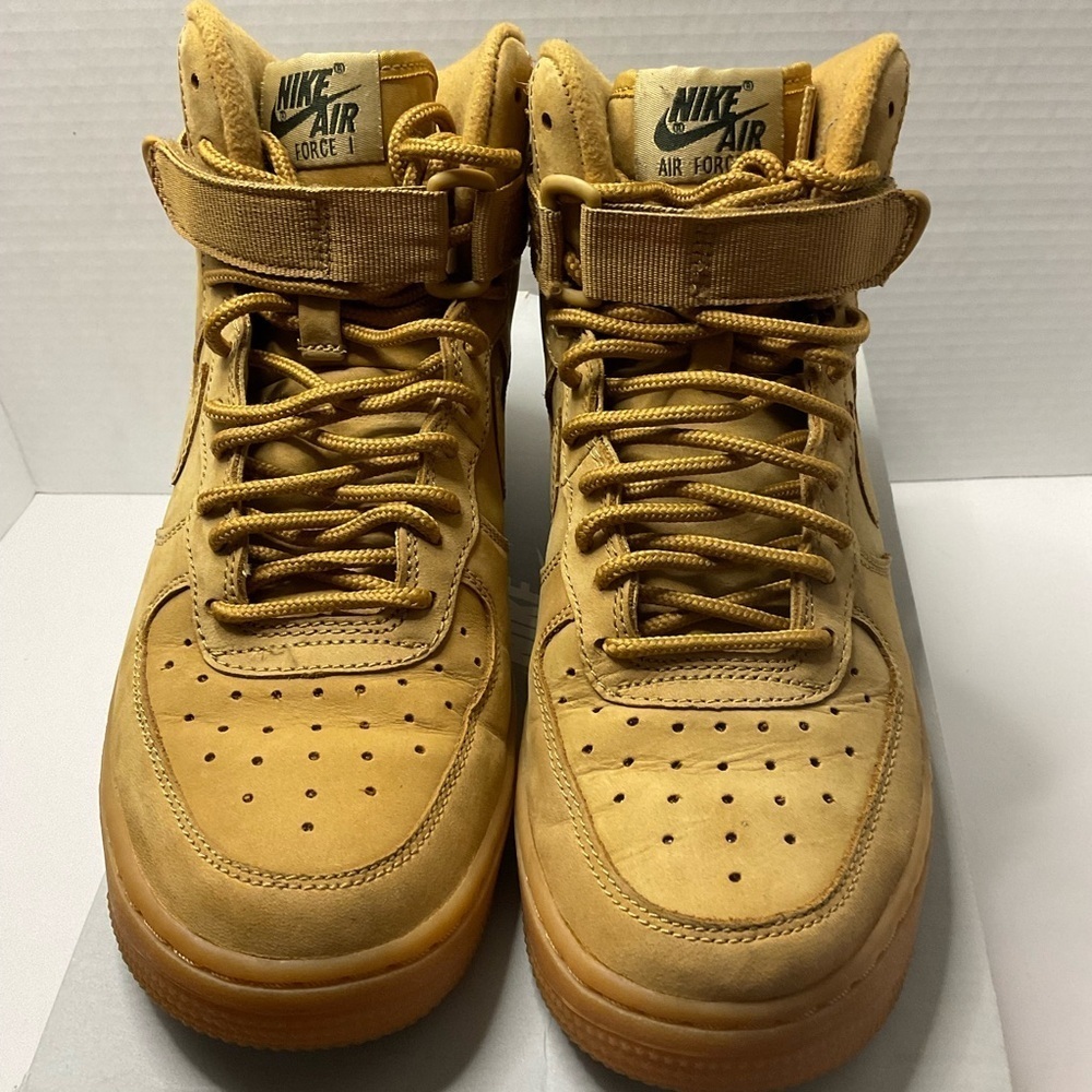 Nike Air Force 1 Tan High-Top Sneakers with Strap and Perforated Toe Box